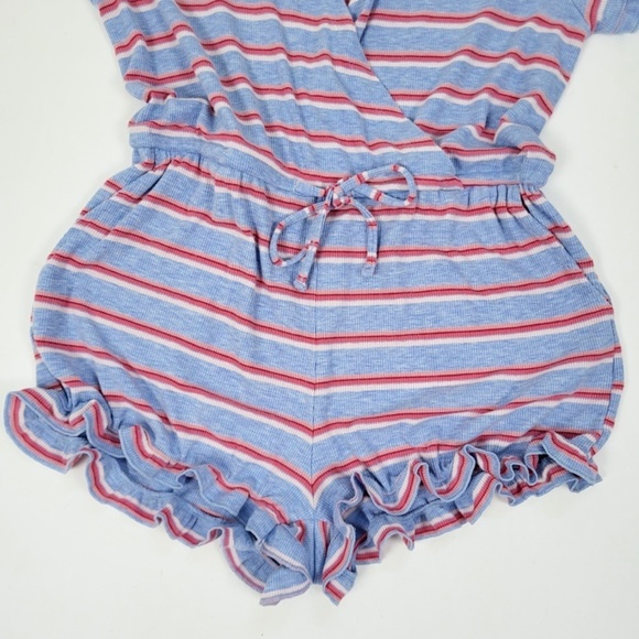 La Vie en Rose romper striped ruffles short rayon short sleeve summer spring - Picture 6 of 14